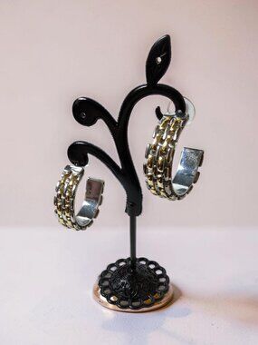 Vintage Napier gold & Silver tone half - hoop earrings